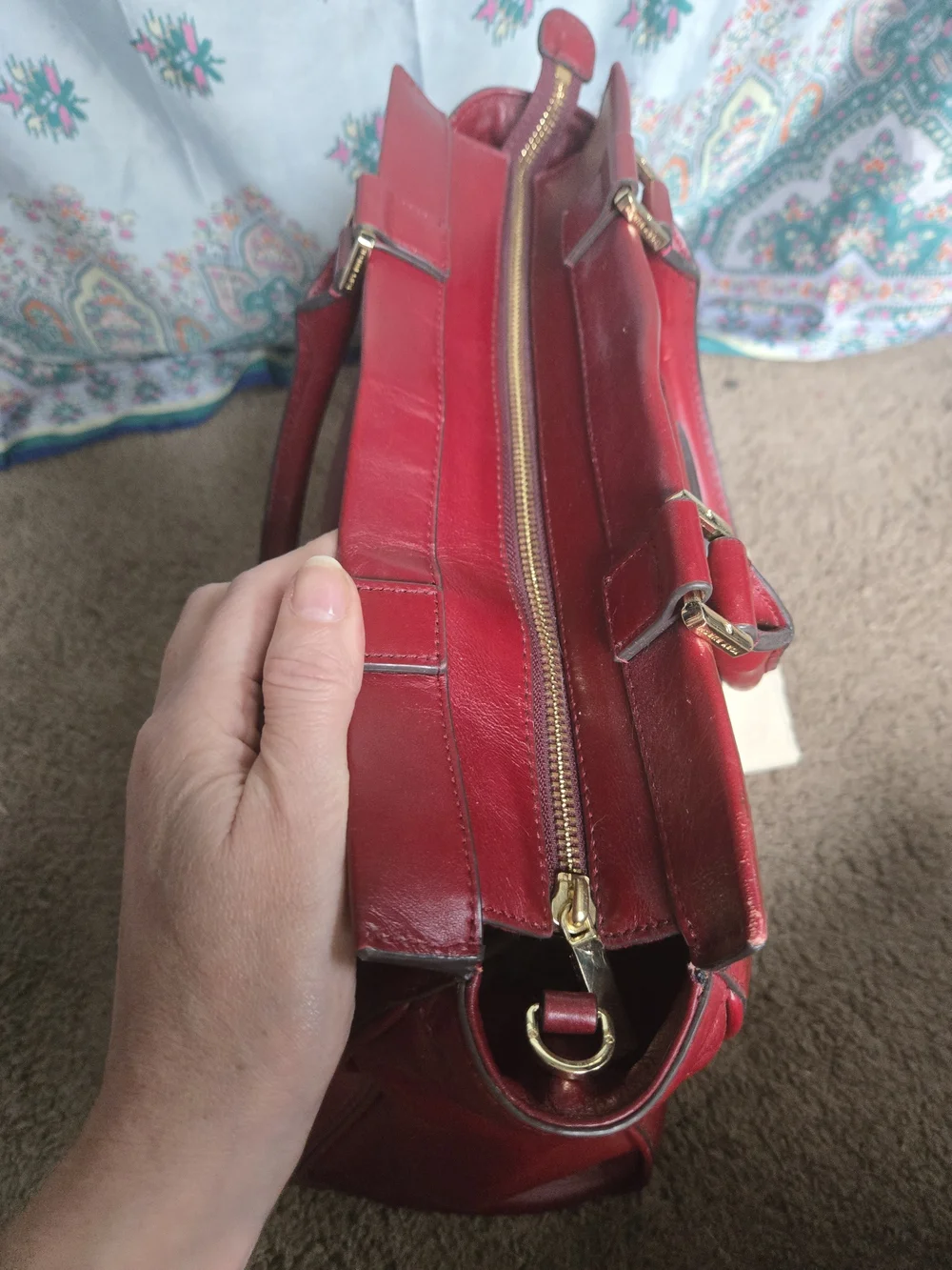 Tory Burch Red Leather Satchel with Gold Hardware With Dust Bag
